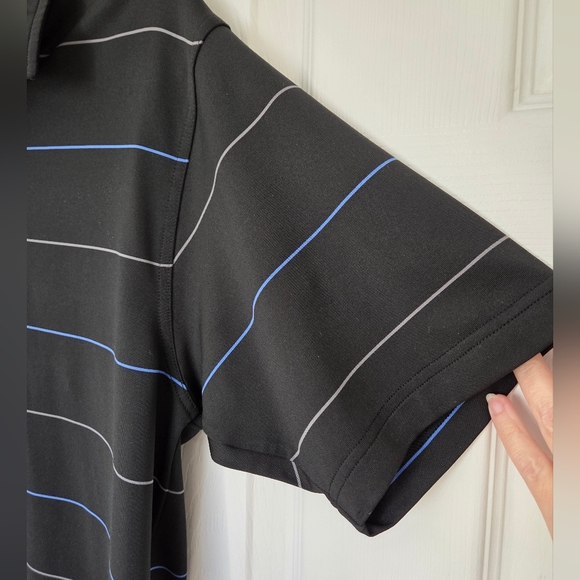 DUNNING GOLF MENS SHORT SLEEVE POLO BLACK WITH BLUE & GRAY STRIPES SMALL - Picture 5 of 6